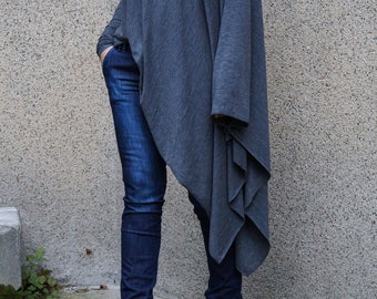 Loose Blouse/Long  Blouse/Batwing Top/Oversize Top/Extravagant Tunic/Extra Long Sleeves/One Sleeve Top/Daywear/Wide Sleeve/Grey Top/F1509