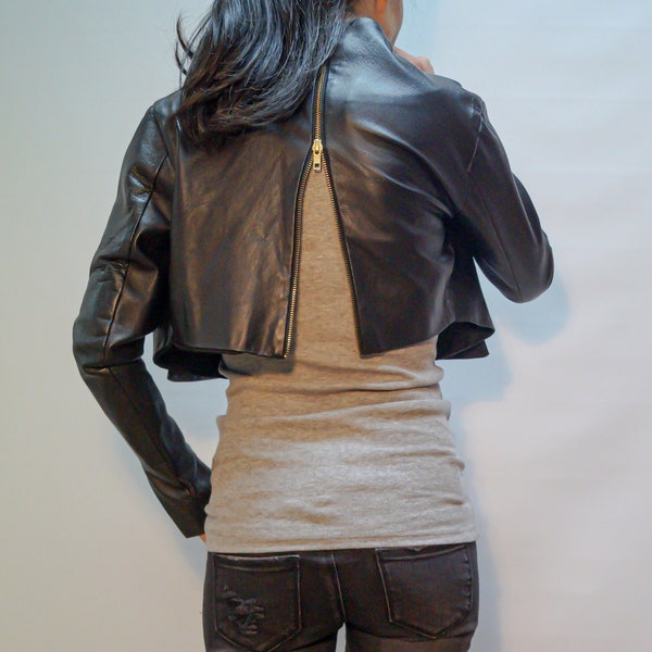 Black Vegan Leather Jacket/Zipper Jacket/Short Jacket/Cropped Jacket/Extravagant Outwear/Casual Blazer/Street Jacket/Handmade Jacket/F1395