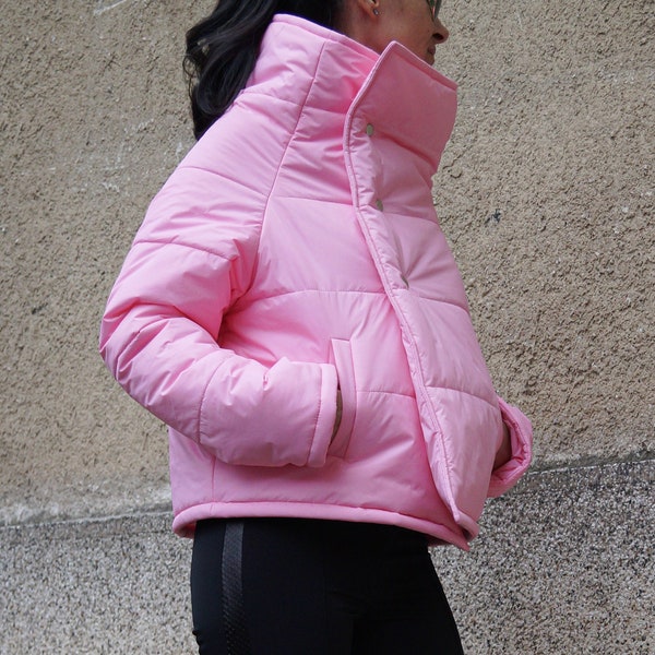 Pink Quilted Jacket/Windproof Jacket/Pink Warm Jacket/Extra Warm Coat/Trendy Jacket/Buttoned Jacket/Winter Extravagant Coat/Cropped/F2357