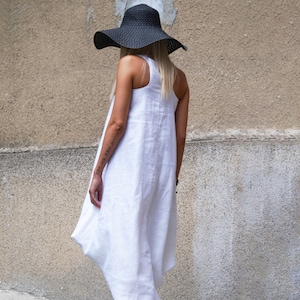 Convertible White Kaftan/Asymmetrical Tunic/Maxi Dress/White Linen Casual Kaftan/Fashion Dress/Top/Sleeveless White Dress/Handmade Top/F1490