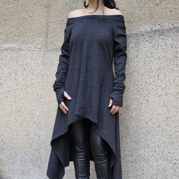 Charcoal Grau Pullover/Kuscheliger Pullover/Handgemachtes Pullover Kleid/Strickkleid/Frauen Locker Pullover/Maxi Bluse/Oversized Top/Winter Bluse/F1528