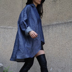 Denim Shirt/Denim Blouse/Asymmetrical top/Over Sized Top/Jeans Blouse/Loose shirt/Denim tunic/V neck shirt/Denim dress/Dress/Top/F1631