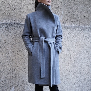 Grey wool belted coat on sale