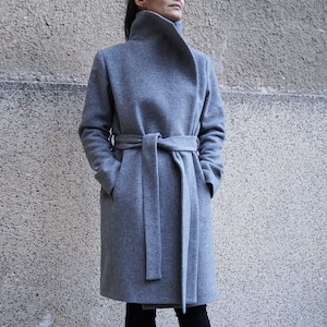 Grey Lined Coat/Cashmere Wool Coat/Winter Coat/Belted Coat/XXL Coat/Masculine Coat/Symmetrical Coat/Autumn Winter Coat/Warm Coat/F1661