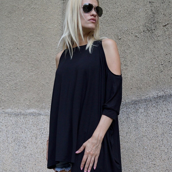 Convertible Dress/Open Shoulders Top/Black Tunic/Oversized Top/Extravagant Tunic/Loose Top/Summer Top/Black Tunic/Casual Top/Daywear/F1611