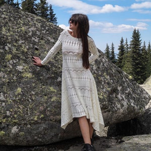 White Knit Dress/Cosy Dress/Sweater Dress/Knit Lace Dress/Knit Dress/Tank Dress/Casual Dress/Handmade Dress/Midi Dress/White Dress/F1712