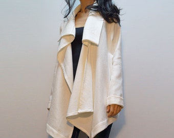 White Asymmetric Coat/Loose Extravagant Cardigan/Oversized Jacket/Fine Knit Vest/Fashion Vest/Spring Cardigan/Summer Cardigan/Cloak/F1450