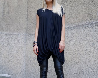 Oversized Twisted Viscose Tunic - Asymmetrical Sleeveless Top
