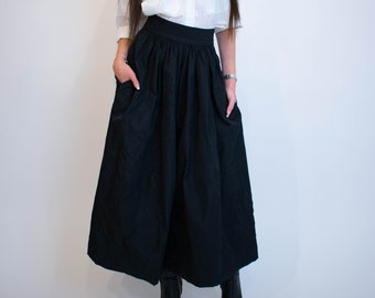 Lovely Black Long Maxi Skirt/High Waist Skirt/Jacquard Taffeta Skirt/Handmade Skirt/Hight Waisted Black Skirt/Formal Skirt/Skirt/F1904