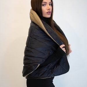 Black Quilted Jacket/Windproof Jacket/Black Warm Jacket/Double Sided/Trendy Jacket/Buttoned Jacket/Winter Extravagant Coat/Cropped/F1900