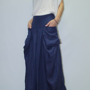 Long Loose Linen Skirt/Summer Maxi Skirt/Blue Extravagant Maxi Skirt/Summer Dress/Casual Skirt With Pocket/Handmade Casual Skirt/F1145