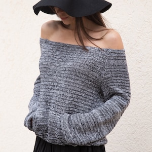 Handmade Grаy Melange Asymmetrical Sweater/Knitwear Dress/Long Pullover/Loose Plus Size Sweater/ Off Shoulder Sweater/Knit Blouse/Top/F1553 image 1