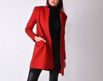 Red Masculine Coat/Long Wool Coat/Winter Collar Coat/Cashmere Wool Coat/Trench Coat/Symmetrical Coat/Buttoned Coat/Oversized Coat/F1845