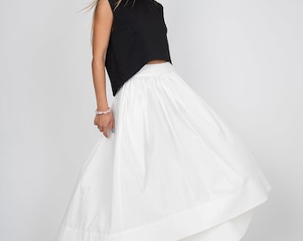 Elegant High-Waisted Maxi Skirt/Asymmetrical Long Skirt/Handmade Long Skirt with Gathered Waist/Custom Fit Formal Skirt/Flowy Skirt/F5079