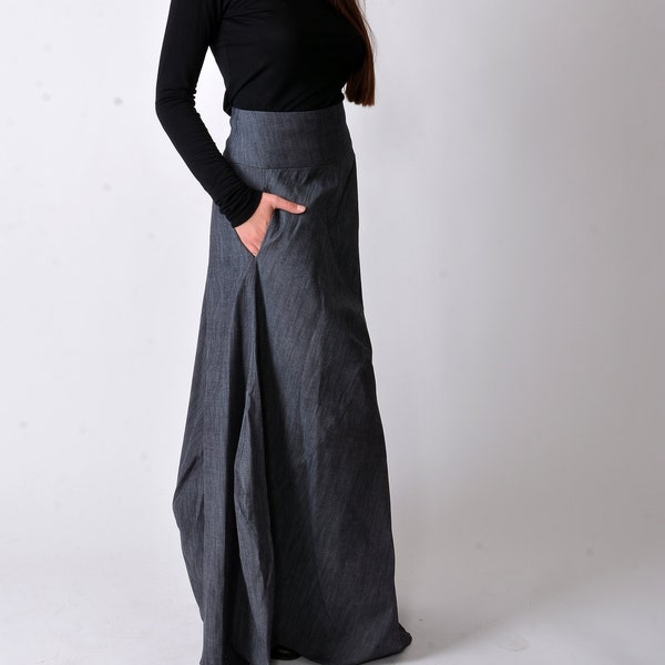 Denim Skirt/Denim Dress/Asymmetrical Jean Skirt/Casual Dress/Women Long Skirt/Long Dress/Asymmetrical Denim Handmade Dress/Long Dress/F1847