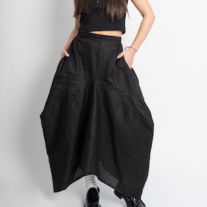 Asymmetrical Skirt/Draped Skirt/Loose Skirt/Black Linen Skirt/XXL Skirt/Extravagant Skirt/Draped Skirt/Maxi Asymmetrical Linen Skirt/F5025