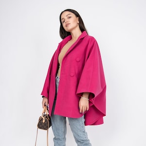 Winter Cape Coat/Pink Wool Vest/Wool Cape/Cape Jacket/Fashion Cape Coat/Winter Wool Jacket/Cloak Coat/Handmade Fuchsia Coat/F2351