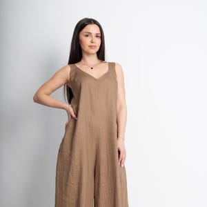 Handmade Linen Jumpsuit/Custom Wide-Leg Overalls/Sleeveless Romper/Sustainable Boho Chic Fashion/Linen Jumpsuit/Oversized Jumpsuit/F5038
