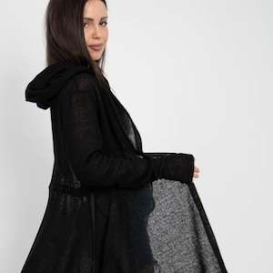 Dramatic Hooded Knit Cardigan/Asymmetric Drape Sweater/Avant-Garde Black Layer/Oversized Loose Loungewear/Cozy Cardigan/Black Knitwear/F5003
