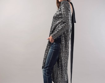 Sequinned Dress/Party Dress/Silver Sequinned Top/Long Dress/Cocktail Dress/Evening Dress/Grey Glitter Dress/Glittering Gown/Midi Dress/F1742