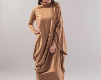 Beige Asymmetrical Tunic/Asymmetrical Dress/Long Sleeve Kaftan/Oversized Dress/Maternity Dress/Fashion Dress/Maxi Dress/Handmade Top/F1779