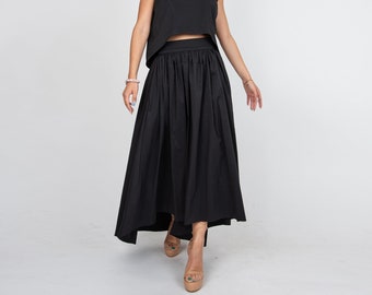 Lovely Long Maxi Skirt/High Waist Skirt/Long Waistband Skirt/Handmade Skirt/Gathered Black Skirt/Formal Skirt/Asymmetrical Long Skirt/F2332
