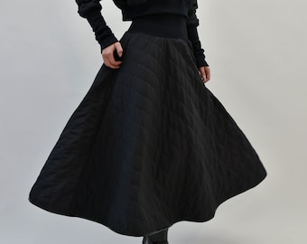 Lovely Black Long Maxi Skirt/High or Low Waist Skirt/Long Elastic Waistband Skirt/Waterproof Skirt/Quilted Skirt/Formal Skirt/Quilting/F2162