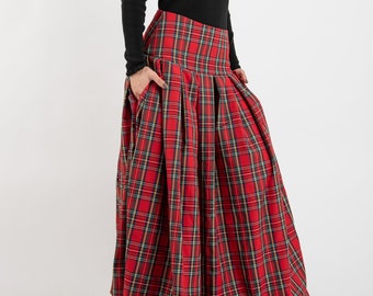 Lovely Checked Long Maxi Skirt/High or Low Waist Skirt/Long Waistband Skirt/Handmade Skirt/Low Waisted Black Skirt/Formal Skirt/Skirt/F2128