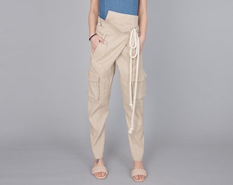 Tapered Linen Pants/Loose Linen Pants/Casual Drop Crotch Pants/Wide Leg Pants/Straight Leg Pants/Handmade Trousers/Beige Linen Pants/F2280