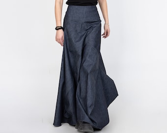 Denim Skirt/Denim Dress/Asymmetrical Jean Skirt/Casual Women Long Skirt/Long Dress/Asymmetrical Denim Handmade Long Dress/F2370