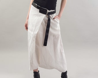 Draped Pants/Loose Skirt Pants/White Harem Pants/Drop Crotch Pants/XXL Skirt/Linen Pants/Extravagant pants/Tapered Pants/Wrapped Pants/F1814