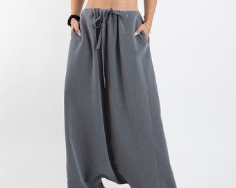 Loose Skirt Pants/Casual Pants/Black Drop Crotch Harem Pants/Unisex Pants/Casual Skirt/Handmade Maxi Pants/Loose Harem Pants/F1158