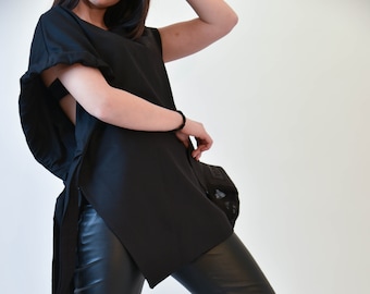 Asymmetrical Tunic Top/Oversized Black Top/Casual Loose Tunic/Extravagant Top/Handmade Black Top/Handmade Loose Black Tunic/Top/F1980