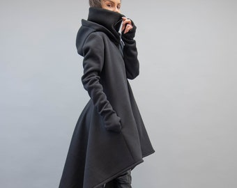 Cowl Neck Sweatshirt/Asymmetrical Hem Top/Oversized Loose Loungewear/Hoodie Top/Cozy Coat/Black Coat/Black Oversized Sweatshirt/F2218