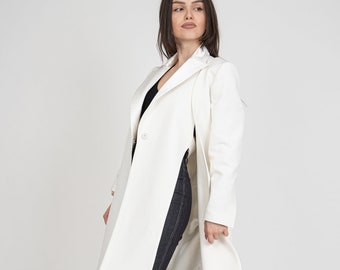 Two Piece White Coat/White Formal Coat/Long Coat/Modern Coat/Vest and Coat/Women's Trench Coat/Extravagant Coat/Wool Coat/Winter Coat/F2433
