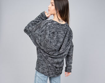 Loose long Grey Blouse/Knit Oversized Top/Summer Sweater/Extra Long Sleeves/Extravagant Tunic/Handmade Top/Grey Handmade Sweater/F1068