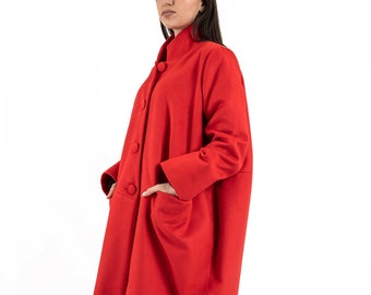 Straight Coat/Red Winter Coat/Wool Cashmere Coat/Winter Coat/Oversize Coat/Unstructured Coat/Red Wool Coat/Extravagant Coat/F2431