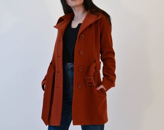 Brick Red Lined Coat/Cashmere Wool Coat/Winter Coat/Belted Coat/XXL Coat/Trench Coat/Elegant Coat/Autumn Winter Coat/Warm Coat/F2045