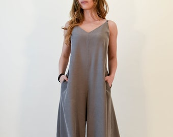Women's Wide Led Jumpsuit/Oversized Romper/Open Back/Extra Long Jumpsuit/Elegant Women's Jumpsuit/Flowy Jumpsuit/Cocktail Jumpsuit/F2108