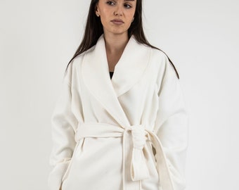 Oversized Coat/Warm Coat/White Lined Coat/Cashmere Wool Coat/Winter Coat/Wool Lined Coat/Masculine Coat/Fashion Coat/Winter Coat/F2432