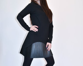 Black Women Soleil Dress/Long Soleil Tunic/Long Sleeve Black Tunic/Long Sleeve Handcrafted Item/Handmade Black Soleil Dress/Handmade/F1972