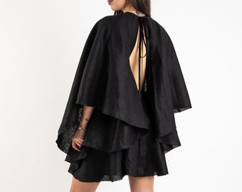 Black Linen Backless Dress: Handmade Summer Tea Dress - Etsy