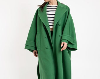 Green Wool Coat/Cashmere Wool Coat/Winter Coat/Oversized Coat/XXL Coat/Masculine Coat/Symmetrical Coat/Autumn Winter Coat/Warm Coat/F2504