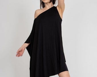 Asymmetrical Viscose Jersey Tunic Dress, Open Shoulder Handmade Top/F1453