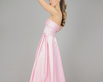 Evening Satin Dress/Pink Maxi Dress/Prom Long Dress/Handcrafted Bustier Dress/Romantic Dress/Handmade Prom Dress/Bridesmaids Dress/F1003