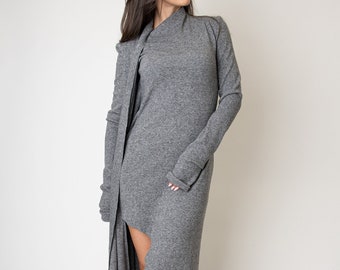 Gray Knit Dress/Convertible Dress/Sweater Dress/Knit Dress/Dress with a Slit/Maxi Dress/Over Sized Knit Dress/Winter Dress/Slits/F2514