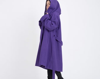 Hooded Long Wool Coat/winter Cape Coat/cashmere Wool Coat /long