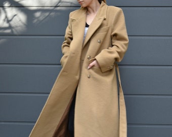 Handmade Wool Coat/Trench Coat/Cashmere Wool Coat/Camel Trench Coat/Handmade Camel Coat/Double Row Fastening Casual Coat/F2138