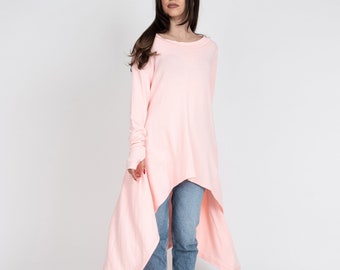 Sweater Dress/Knit Dress/Pink Asymmetrical Sweater/Cozy Sweater/Women Loose Sweater/Maxi Blouse/Over Sized Knit Top/Winter Blouse/F1372