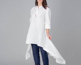 Asymmetric Linen Tunic Top, Long Sleeve Dress